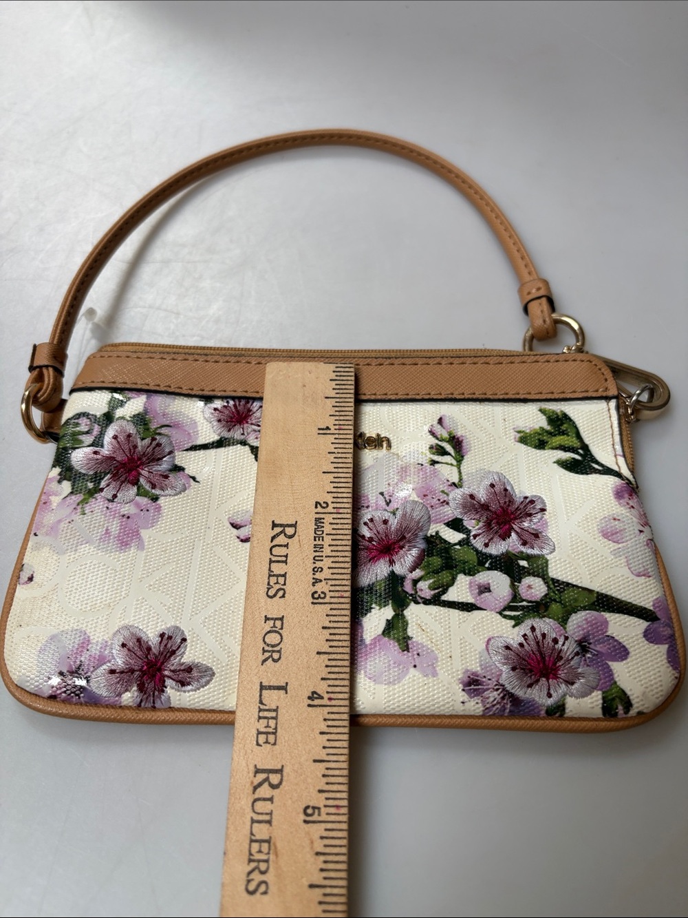 Calvin Klein Cream and Purple Floral Wristlet Clutch - Picture 11 of 11